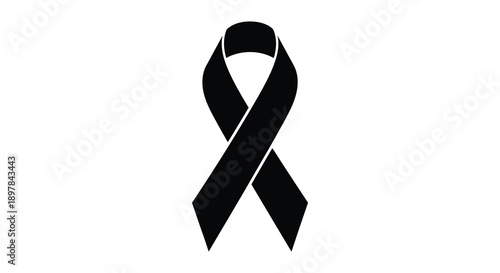 A stark black ribbon is displayed against a white background symbolizing mourning remembrance or support high quality professional