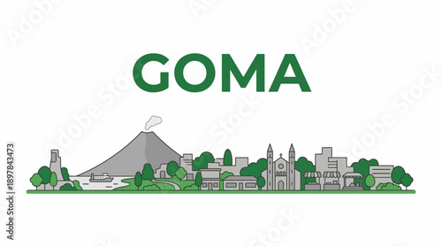 Goma city skyline with Mount Nyiragongo volcano vector illustration
