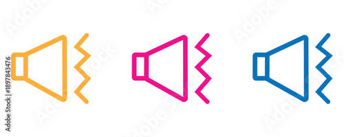 Colorful speaker megaphone icons with sound waves illustration set