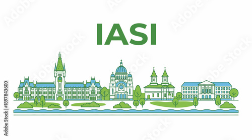 Iasi Romania city skyline landmarks vector illustration