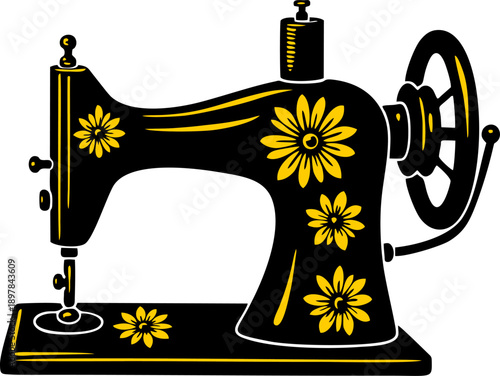 Floral Vintage Sewing Machine Illustration