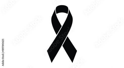 A stark black ribbon is displayed against a pure white background symbolizing mourning remembrance or awareness high quality