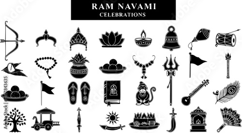 Ram Navami Festival Icons: Glyph Set for Hindu Celebrations