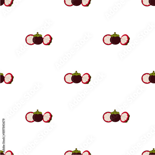 seamless pattern with mangosteen, whole and slice