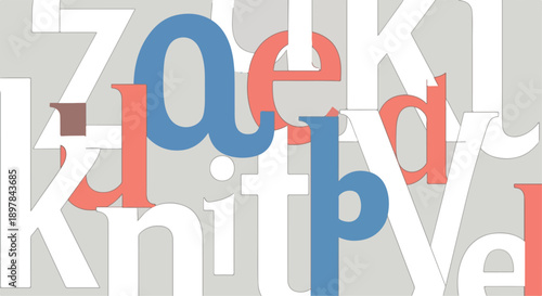 Abstract Modern Typography Background Vector. Overlapping Muted Blue and Coral Letters