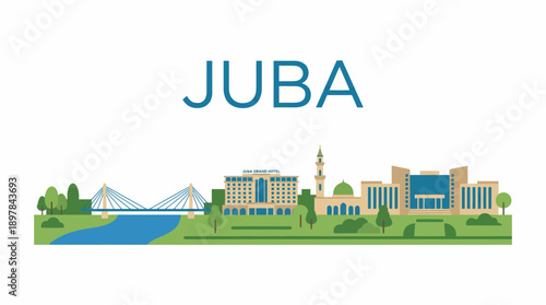 Juba city skyline landmarks in South Sudan vector illustration