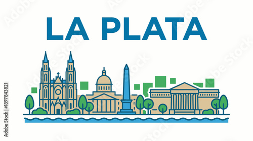 La Plata Argentina skyline landmarks vector illustration