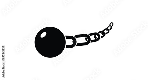 A minimalist black and white illustration depicts a bowling ball connected to a chain of links high quality professional detailed