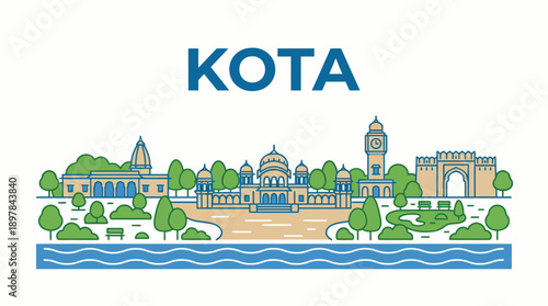 Kota Rajasthan city skyline with landmarks vector illustration