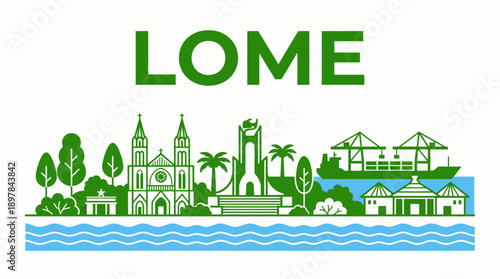 Lome city skyline with landmarks and port vector illustration