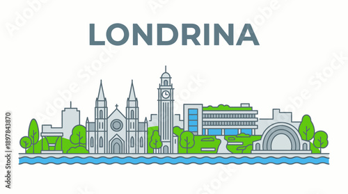 Londrina Brazil city skyline with landmarks vector illustration
