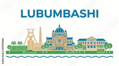 Lubumbashi city skyline with landmark buildings vector illustration