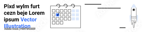 Scheduling, time management, goal planning, deadlines, productivity, event planning. A calendar with highlights and a checkmark next to a rocket. Scheduling and time management concept