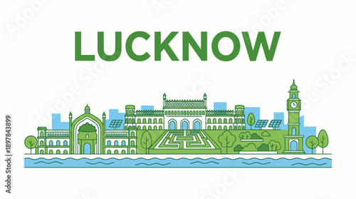Lucknow city skyline with historical landmarks vector illustration
