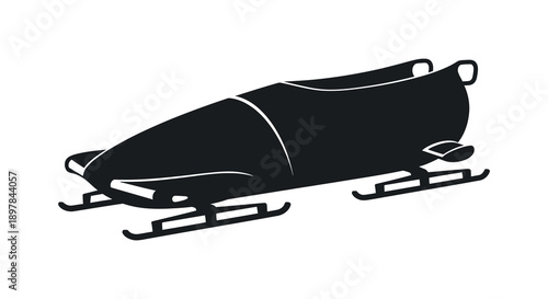 A minimalist black and white silhouette depicts a two person bobsleigh showcasing the sleek design and speed high quality