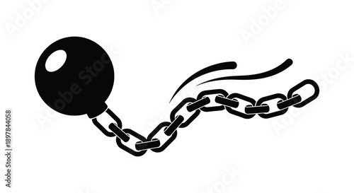 A stark black and white illustration depicts a weighty ball attached to a length of chain symbolizing restriction high quality