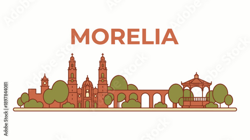 Morelia city skyline with famous landmarks vector illustration