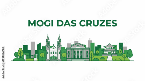 Mogi das Cruzes Brazil city skyline landmarks vector illustration