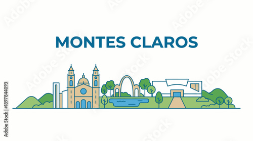 Montes Claros city skyline and landmarks panorama vector illustration