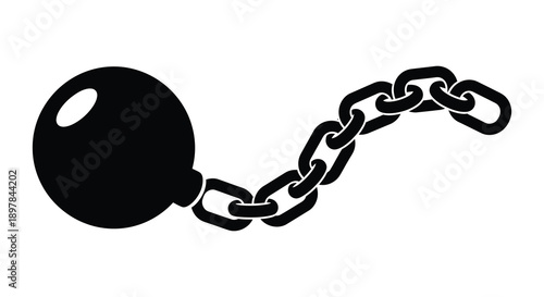 A stark black and white illustration depicts a heavy ball and chain symbolizing restraint and confinement high quality professional detailed