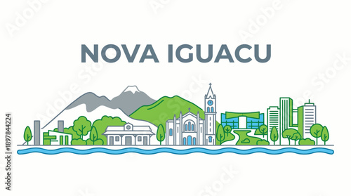 Nova Iguacu Brazil city skyline landmarks vector illustration
