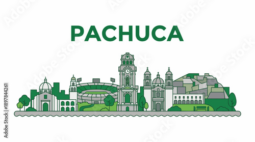 Pachuca city skyline with famous landmarks vector illustration