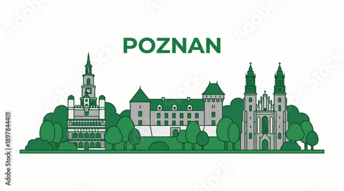 Poznan Poland city skyline with landmarks vector illustration