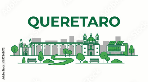 Queretaro city skyline with famous landmarks vector illustration