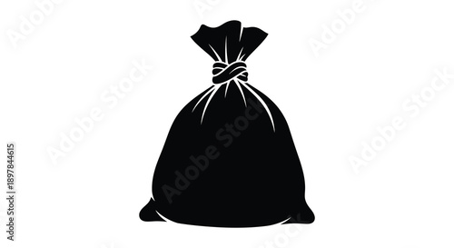 A stark black and white silhouette depicts a tightly tied sack or bag suggesting containment high quality professional detailed modern