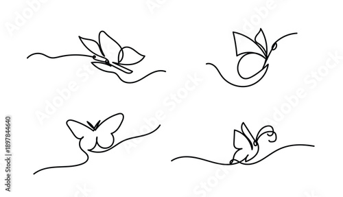Butterfly Continuous One Line Drawing set. Simple Butterfly One Line Drawing. 