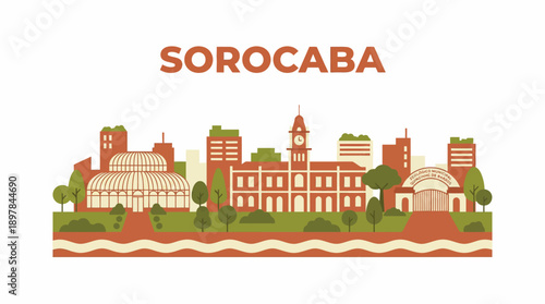 Sorocaba city skyline with landmarks vector illustration