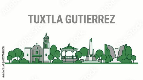 Tuxtla Gutierrez city skyline with famous landmarks vector illustration