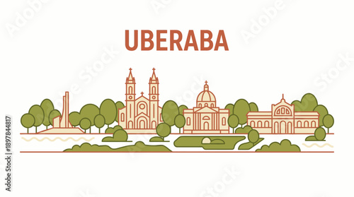 Uberaba Brazil city skyline with landmarks vector illustration