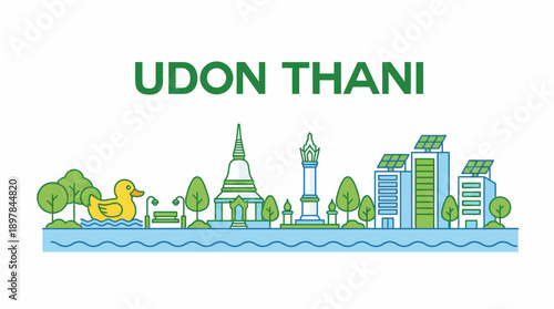 Udon Thani Thailand city skyline vector illustration