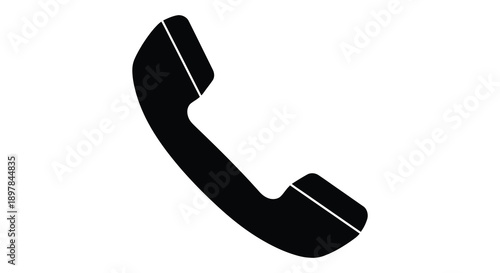 A simple black silhouette depicts a classic telephone handset showcasing its curved shape and earpiece high quality professional