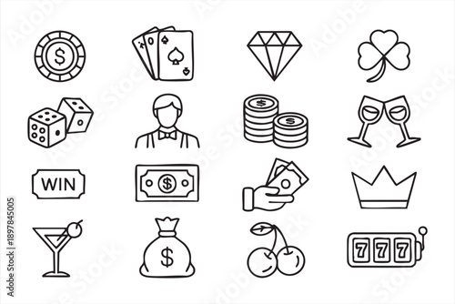 Gambling And Betting Line Icons For Finance And Entertainment