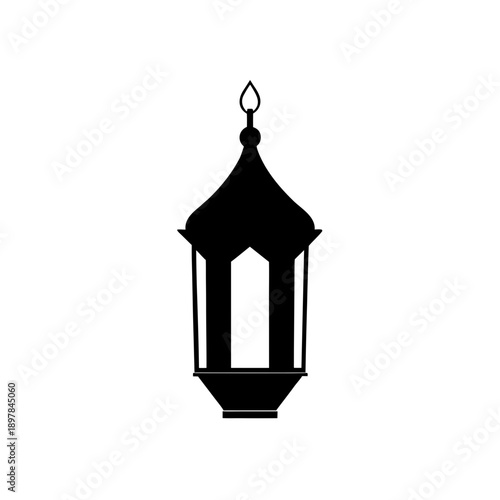 Black Islamic Lantern Hanging Silhouette Minimalist Decor Vector Illustration