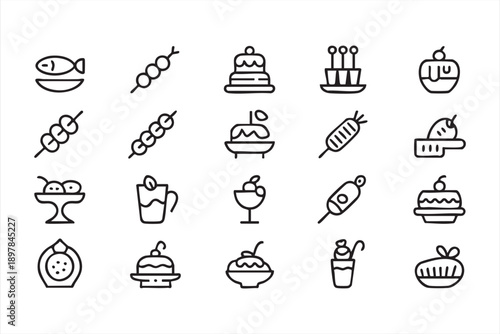 Catering And Culinary Icons In Clean Black Outline Style