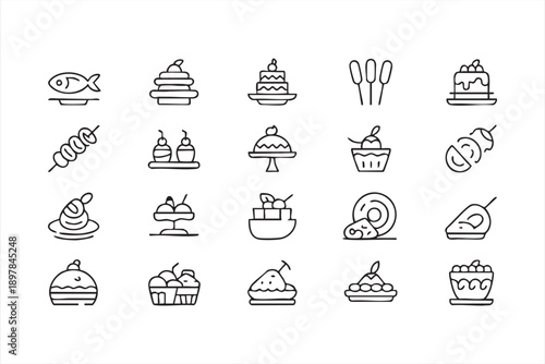 Minimal Food And Dessert Line Icons For Restaurant And Bakery Design