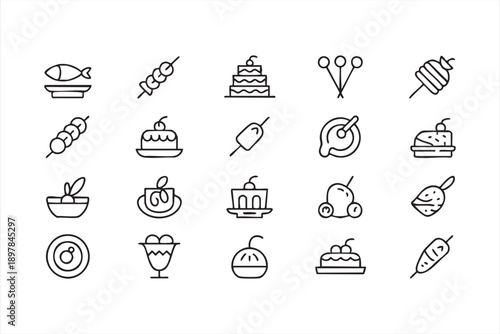 Catering Dishes And Desserts Line Icons For Event Menus