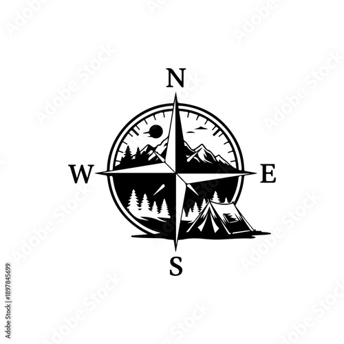 Mountain Compass with Nature Scenery