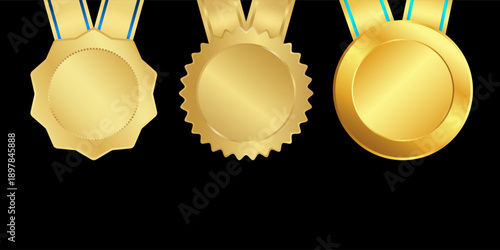 Gold, silver and bronze metal circle frames 3d vector realistic illustration. First, second and third place medals or buttons isolated on white background. Certified. Quality blank, empty badge set.