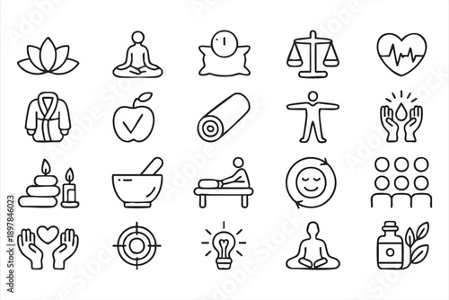 Wellness And Mindfulness Line Icons For Health And Self Care