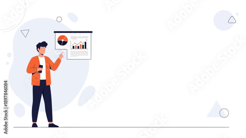 Man presenting financial charts on screen, business analytics, marketing strategy