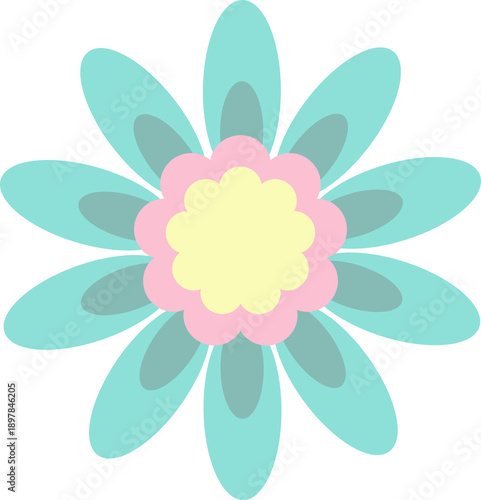 Colorful abstract flower illustrations in a modern flat style. Simple geometric floral shapes with soft pastel colors