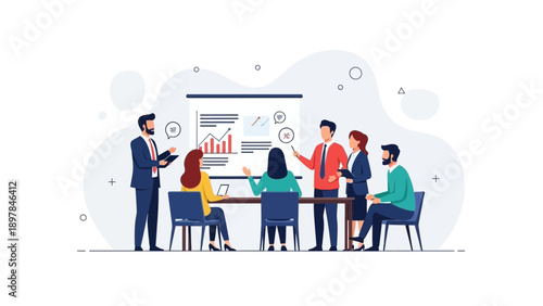 Business meeting with presentation and data analysis