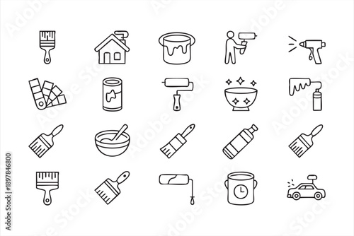 Painting And Home Renovation Line Icons For DIY Projects