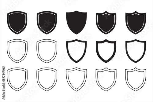 Black And White Shield Protection Icon Set
