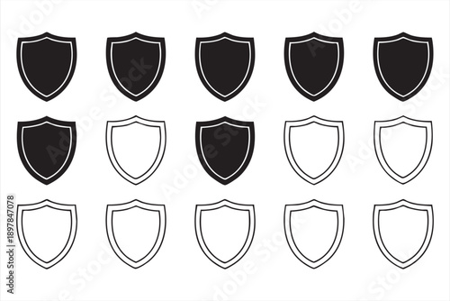 Shield Security Icons For Protection And Cyber Safety Design