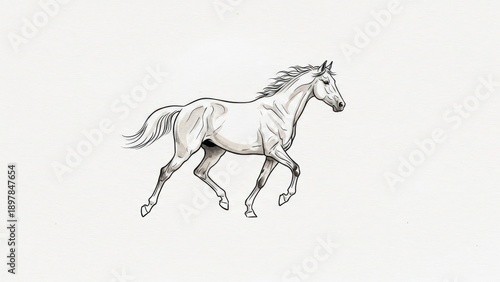 Running horse, isolated white horse illustration on plain background
